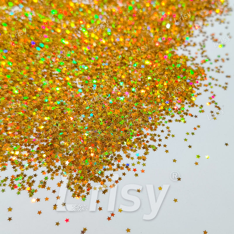 1mm Star Shaped Holographic Red Gold Chunky Glitter LB0200