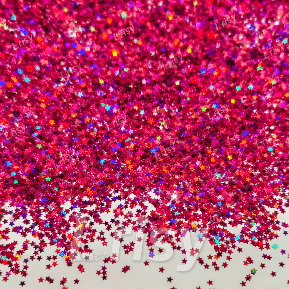1mm Star Shaped Holographic Rose Red Chunky Glitter LB0912