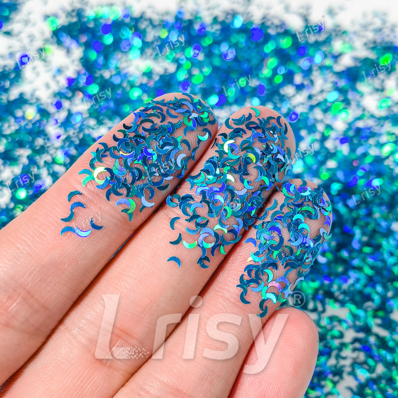 2.5mm Moon Shaped Holographic Sky Blue Glitter LB0700