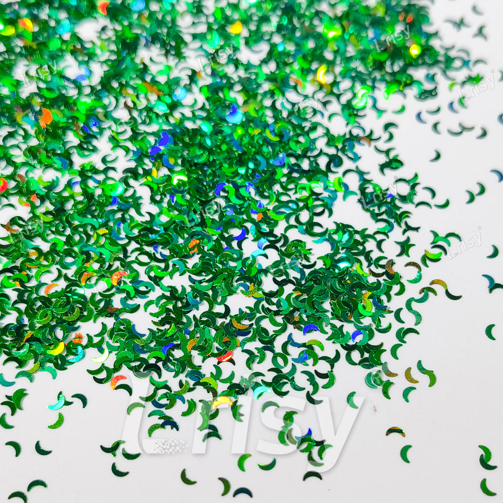 2.5mm Moon Shaped Holographic Green Glitter LB0600