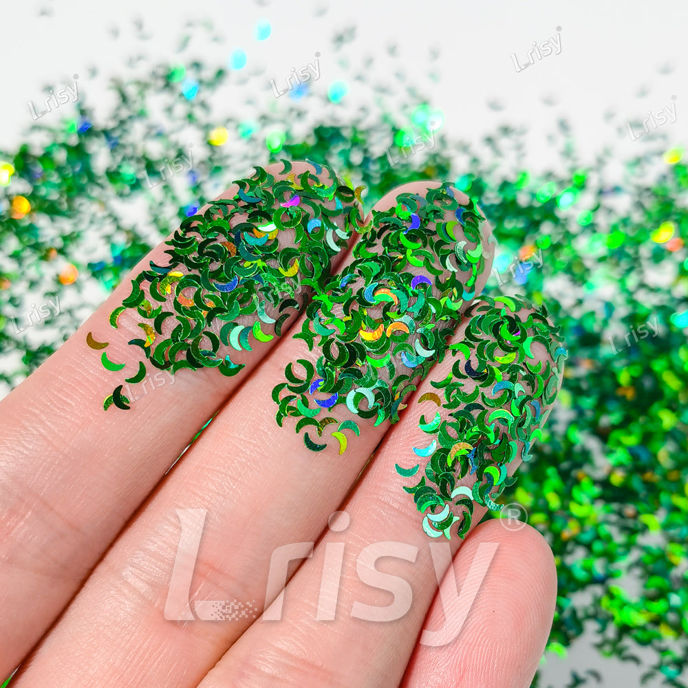 2.5mm Moon Shaped Holographic Green Glitter LB0600