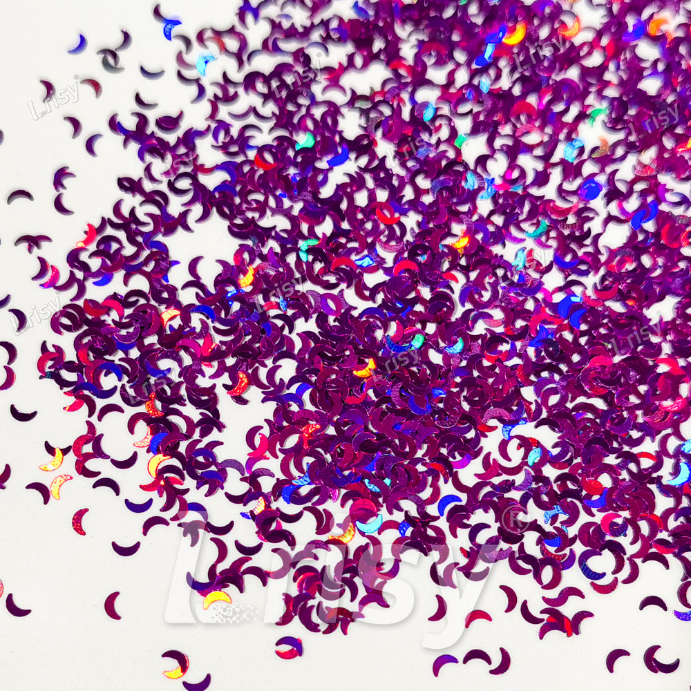 2.5mm Moon Shaped Holographic Purple Glitter LB0800