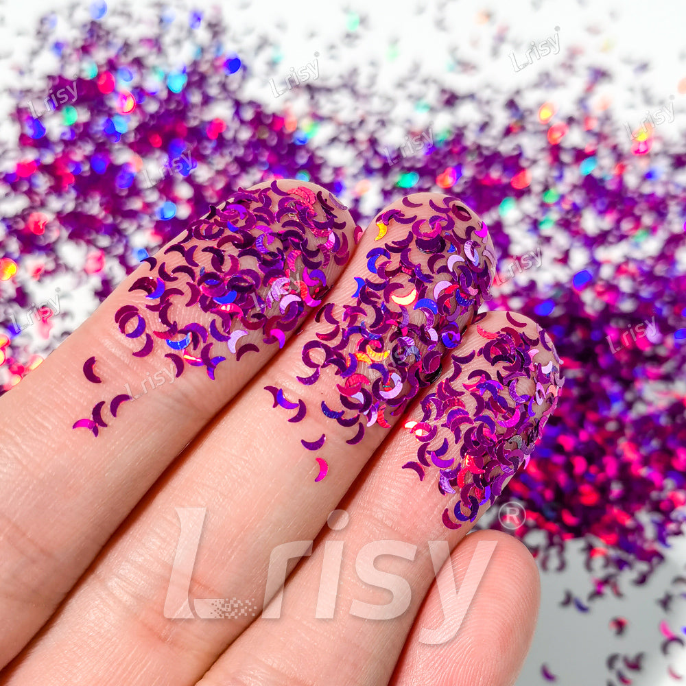 2.5mm Moon Shaped Holographic Purple Glitter LB0800