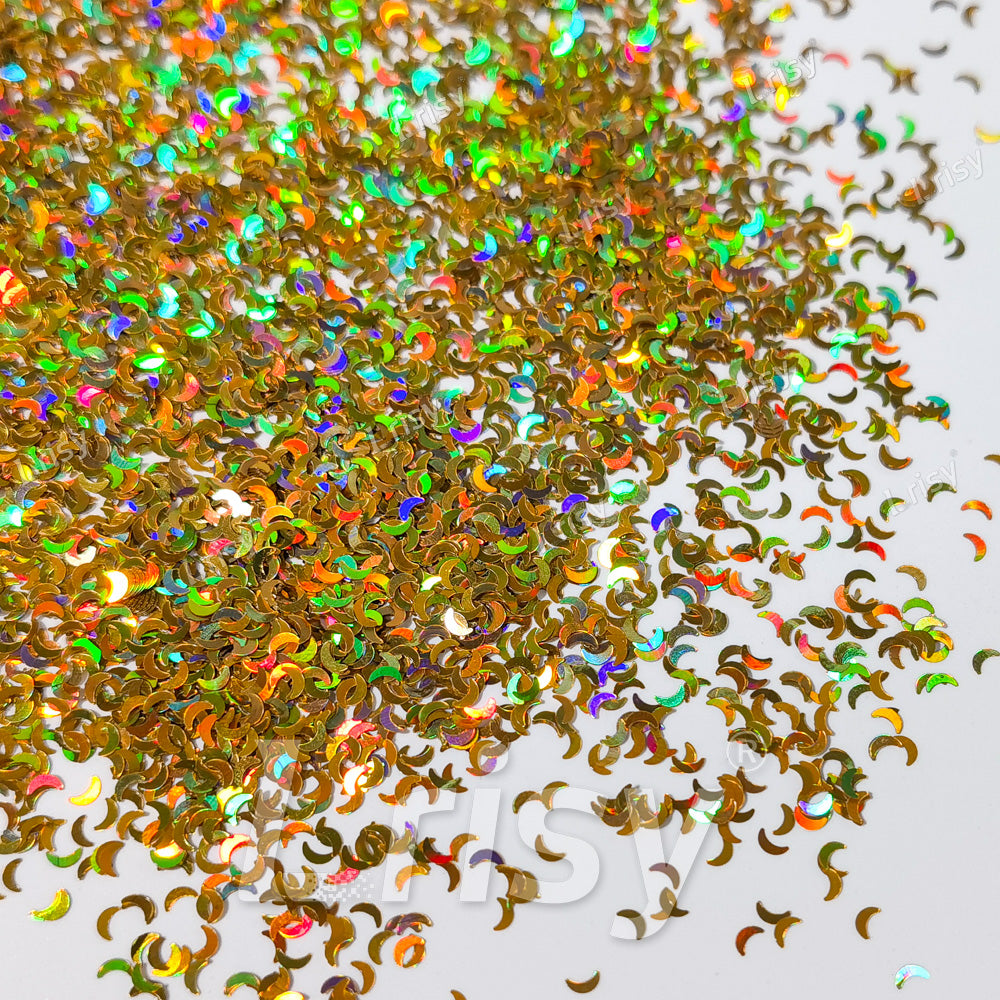 2.5mm Moon Shaped Holographic Gold Glitter LB0210