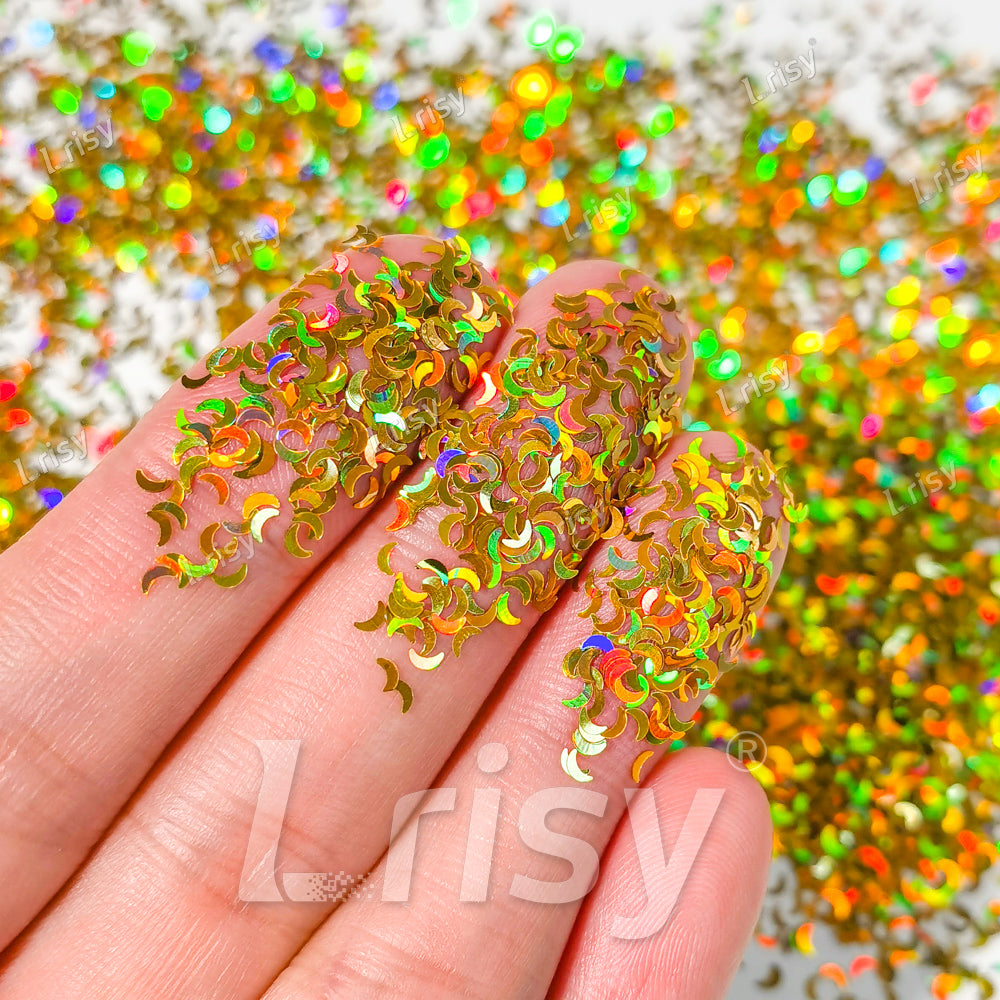 2.5mm Moon Shaped Holographic Gold Glitter LB0210