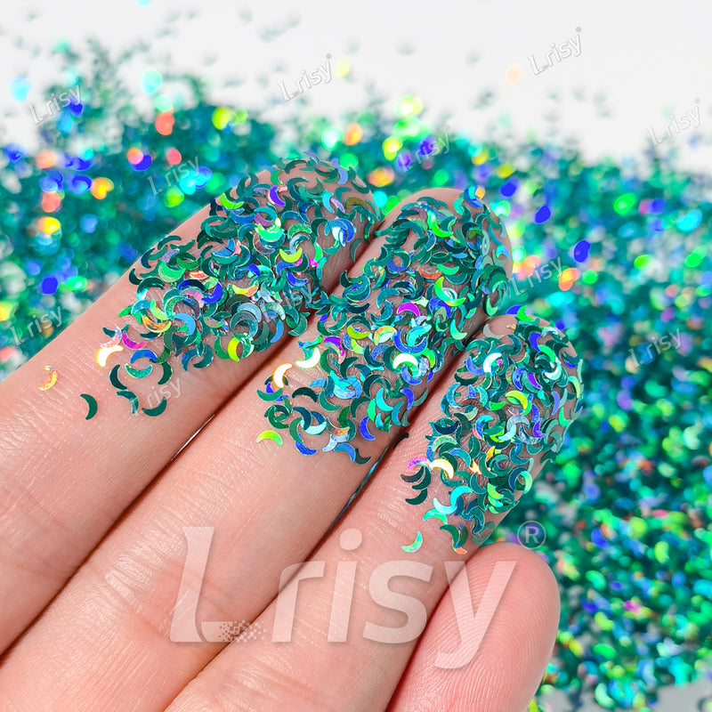 2.5mm Moon Shaped Holographic Teal Green Glitter LB0702