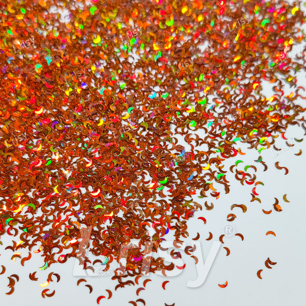 2.5mm Moon Shaped Holographic Red Bronze Glitter LB0401