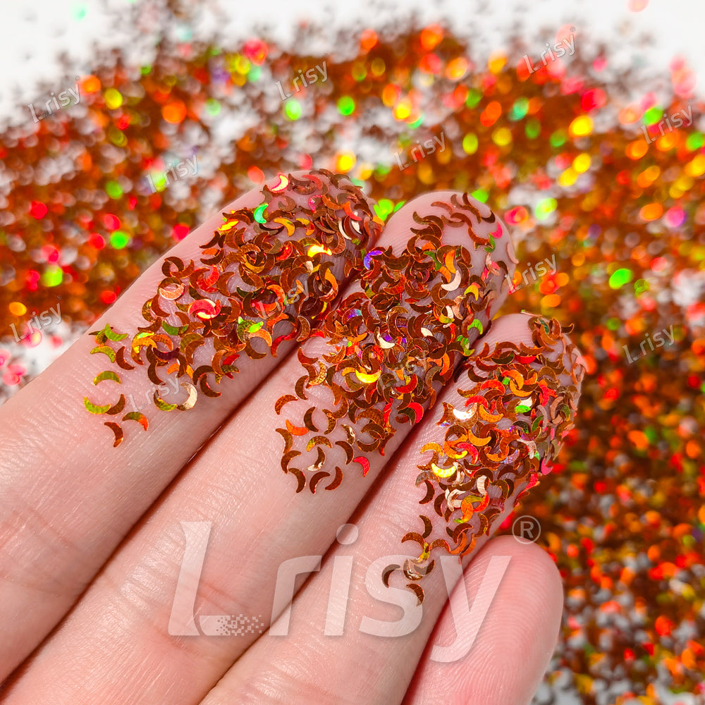 2.5mm Moon Shaped Holographic Red Bronze Glitter LB0401