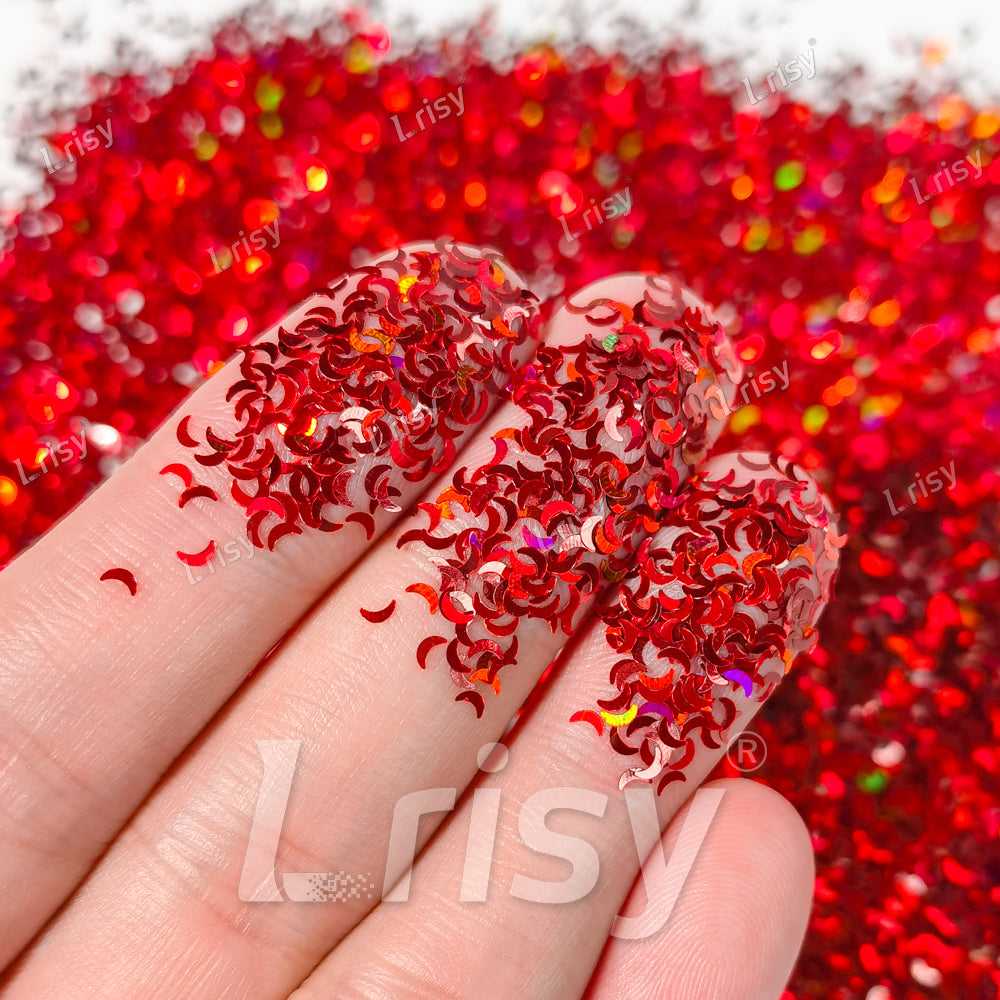 2.5mm Moon Shaped Holographic Red Glitter LB0300