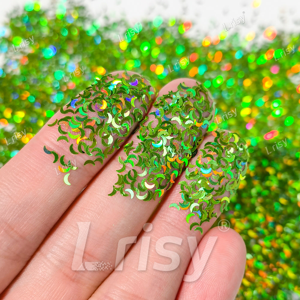 2.5mm Moon Shaped Holographic Light Green Glitter LB0601