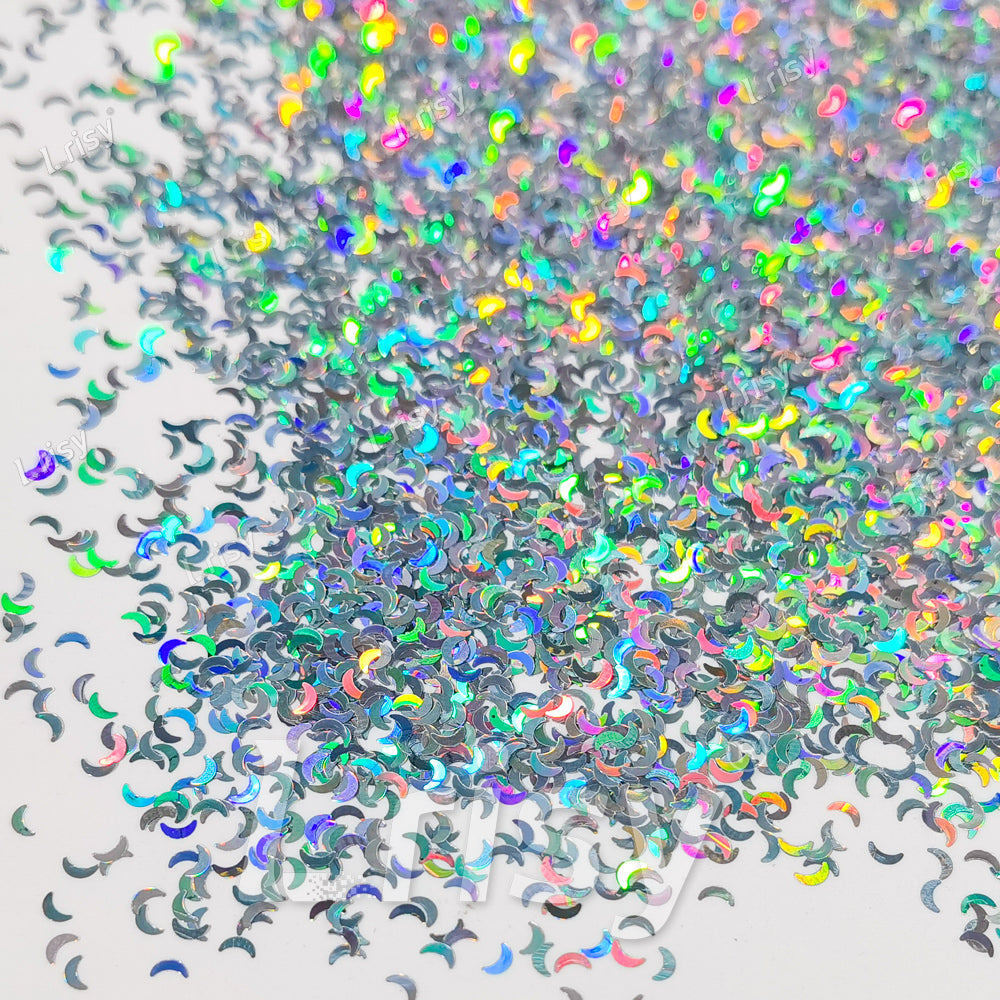 2.5mm Moon Shaped Holographic Silver Glitter LB0100