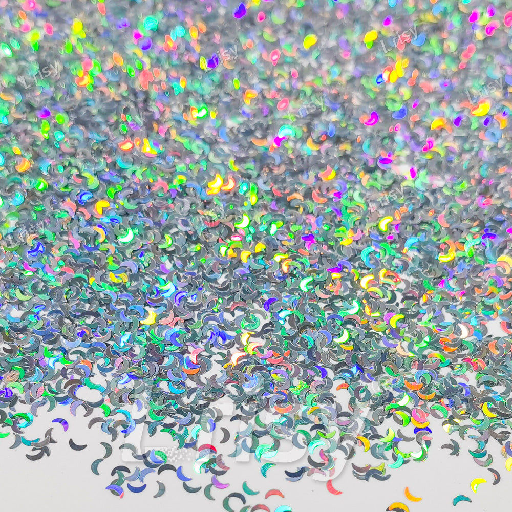 2.5mm Moon Shaped Holographic Silver Glitter LB0100