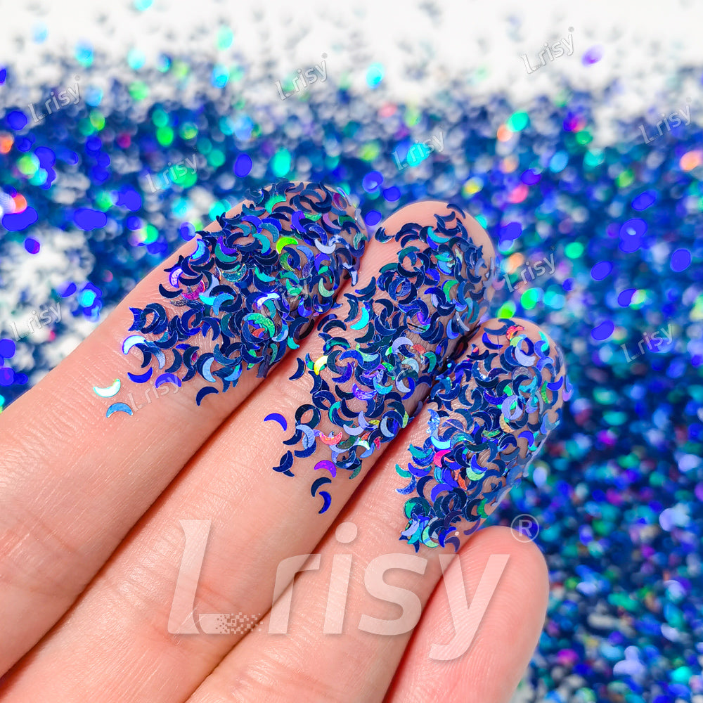 2.5mm Moon Shaped Holographic Lake Blue Glitter LB0705