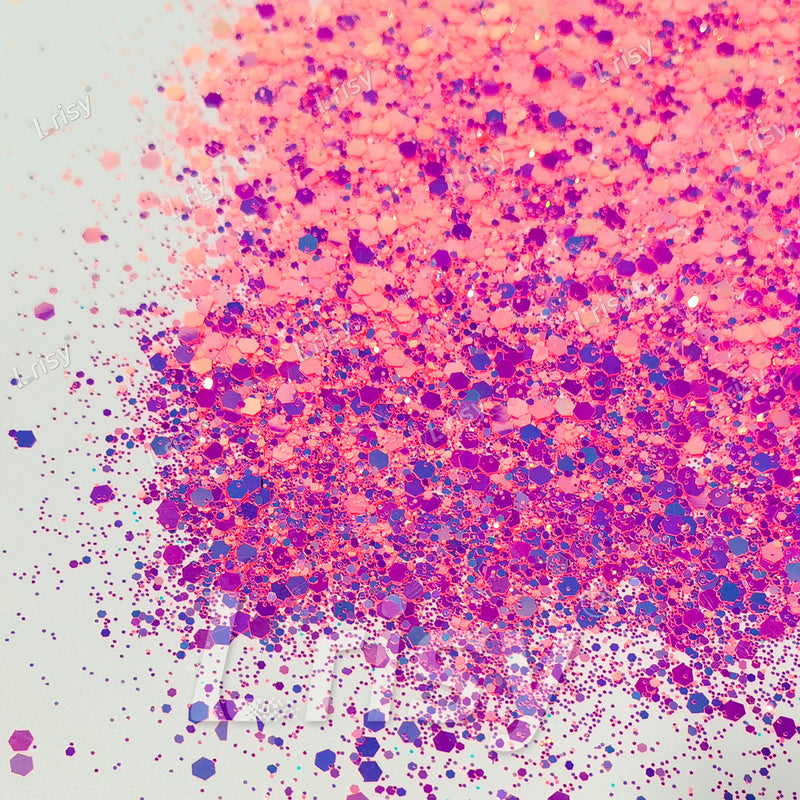 High Brightness Fluorescent Iridescent Magenta Chunky Mixed Glitter HX-HR007