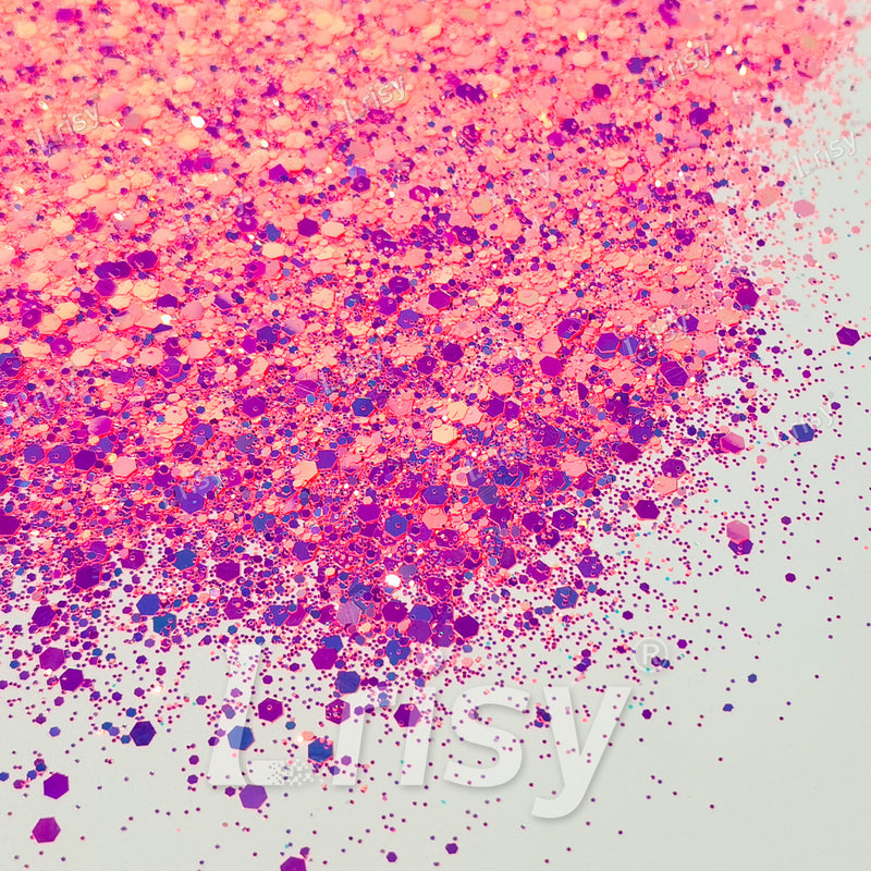 High Brightness Fluorescent Iridescent Magenta Chunky Mixed Glitter HX-HR007