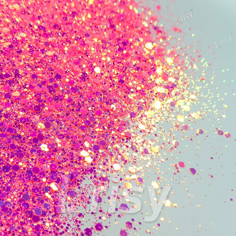 High Brightness Fluorescent Iridescent Magenta Chunky Mixed Glitter HX-HR007
