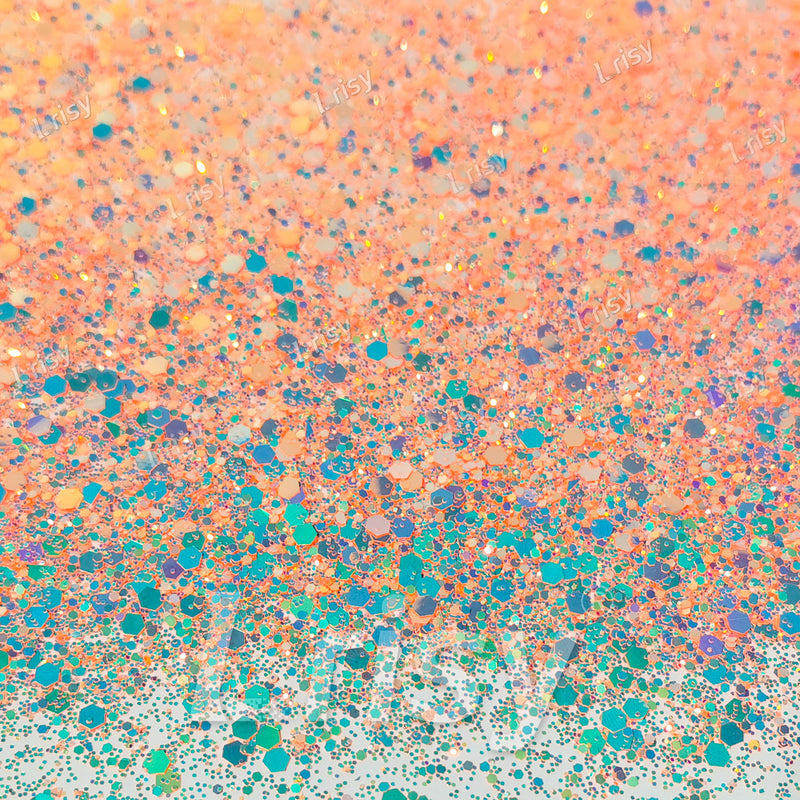 High Brightness Fluorescent Iridescent Light Orange Red Chunky Mixed Glitter HX-HR004