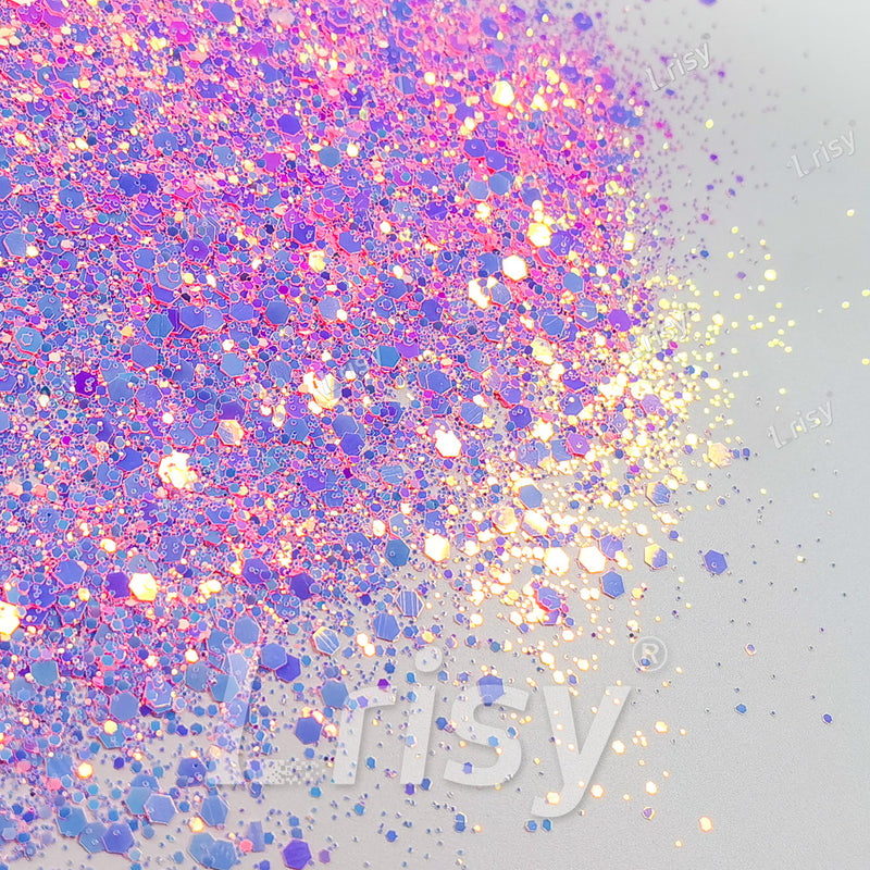 High Brightness Fluorescent Iridescent Soft Pink Chunky Mixed Glitter HX-HR011