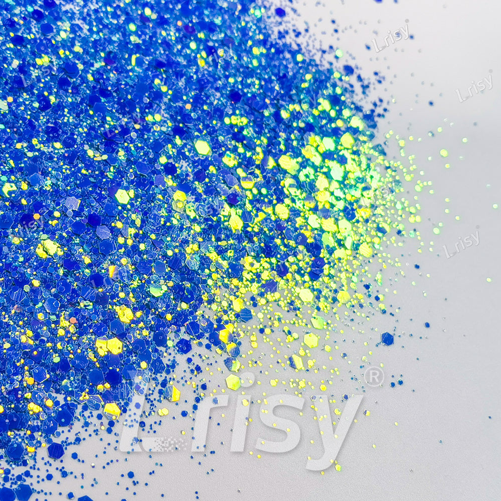 High Brightness Fluorescent Iridescent Sea Blue Chunky Mixed Glitter HX-HR009