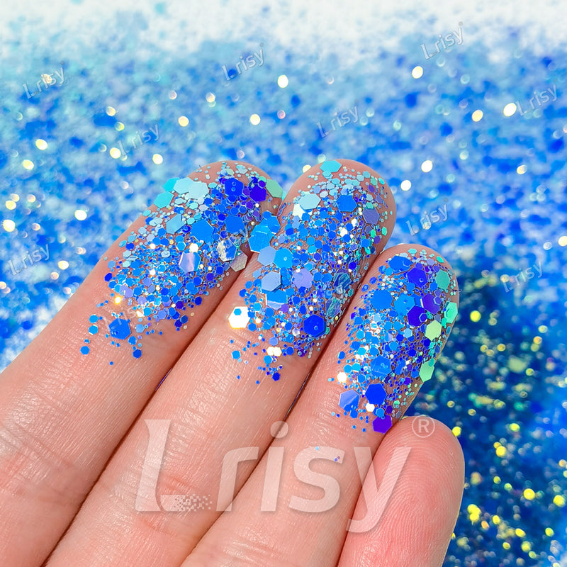 High Brightness Fluorescent Iridescent Sea Blue Chunky Mixed Glitter HX-HR009