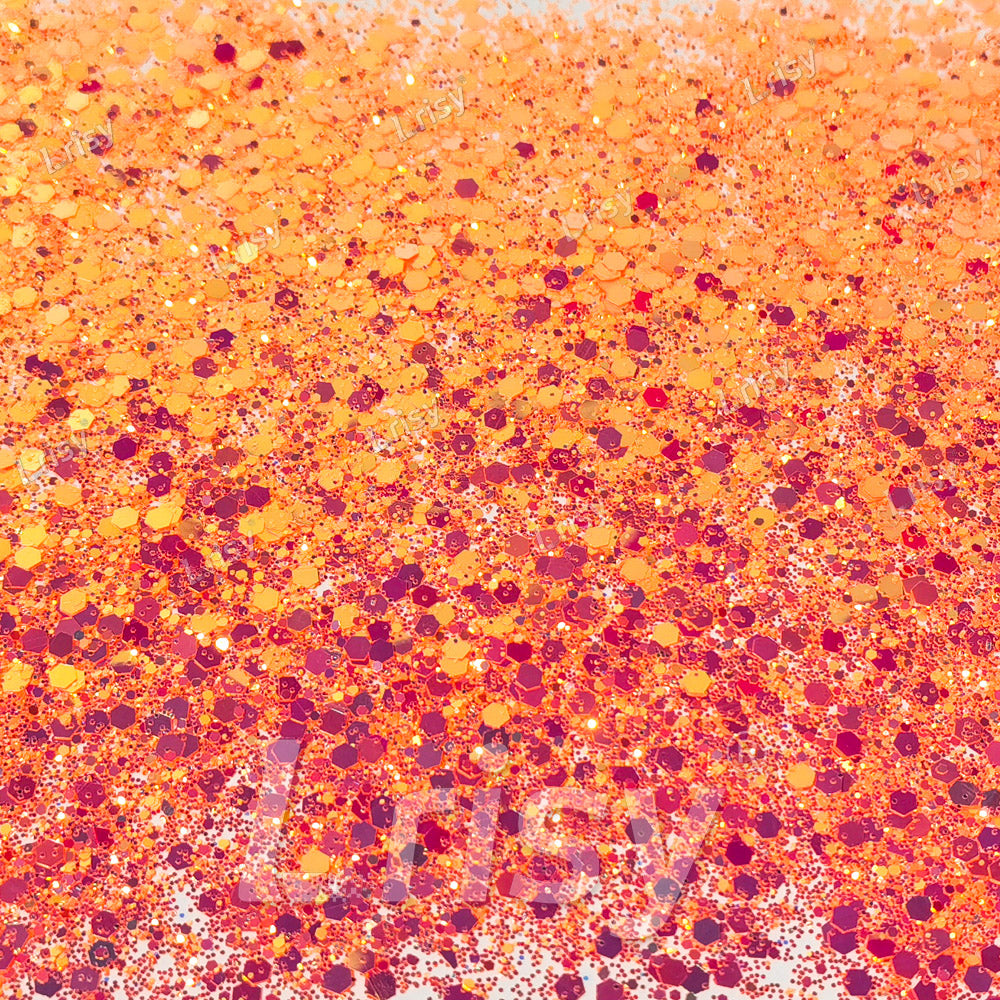 High Brightness Fluorescent Iridescent Orange Red Chunky Mixed Glitter HX-HR005