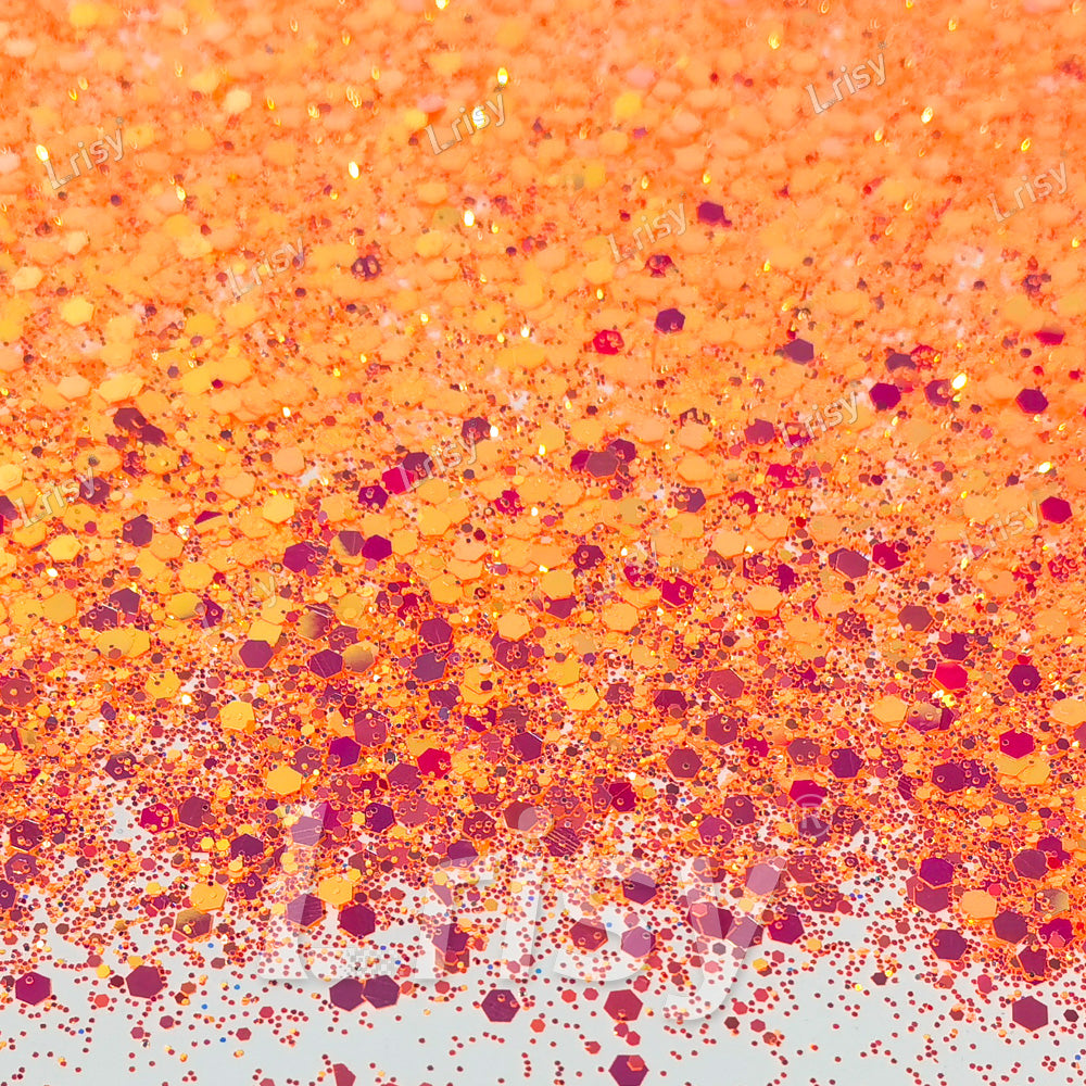 High Brightness Fluorescent Iridescent Orange Red Chunky Mixed Glitter HX-HR005