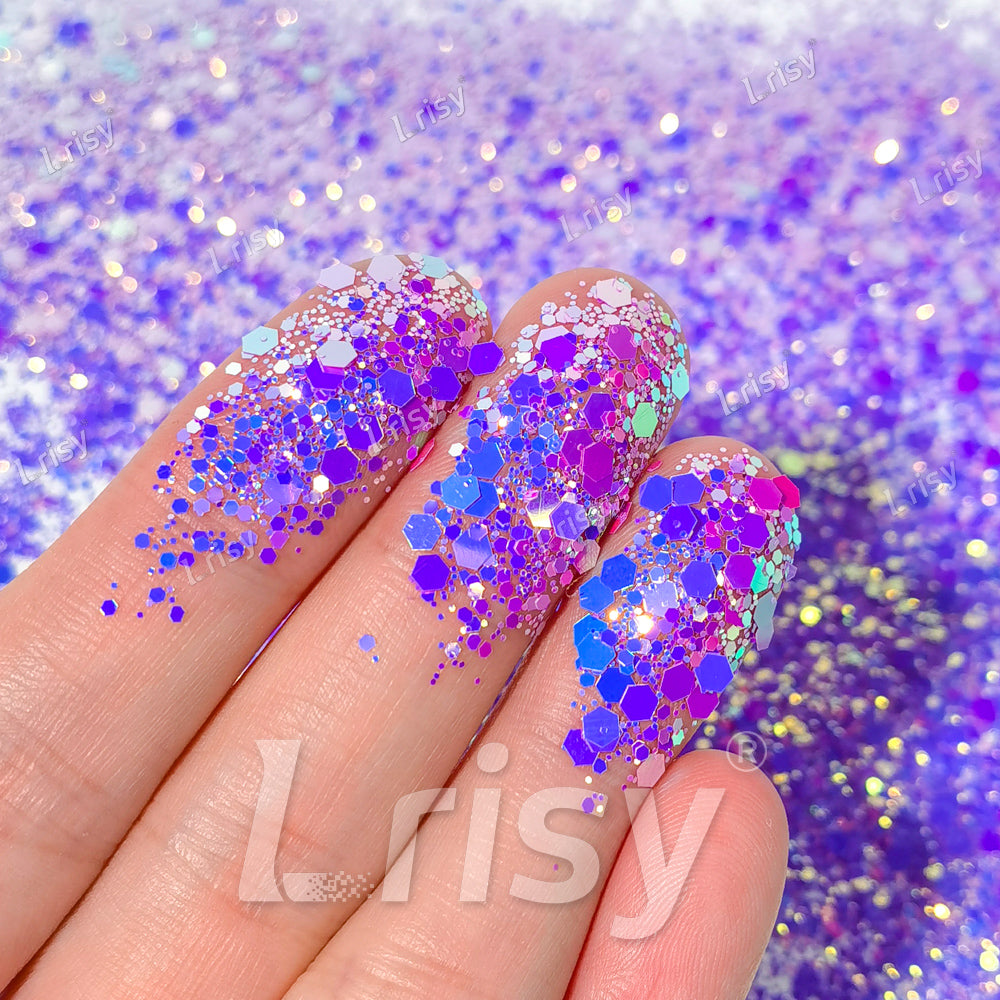 High Brightness Fluorescent Iridescent Fuchsia Chunky Mixed Glitter HX-HR008