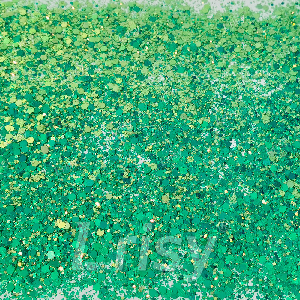 High Brightness Fluorescent Iridescent Lake Green Chunky Mixed Glitter HX-HR003