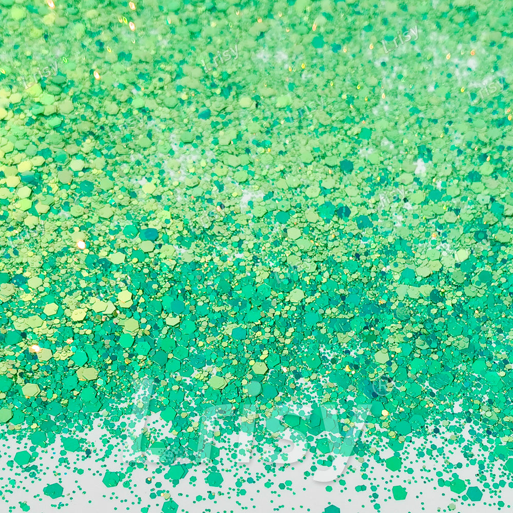 High Brightness Fluorescent Iridescent Lake Green Chunky Mixed Glitter HX-HR003