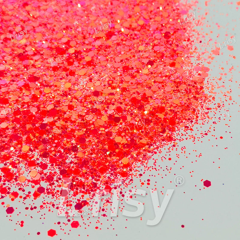 High Brightness Fluorescent Iridescent Red Chunky Mixed Glitter HX-HR012