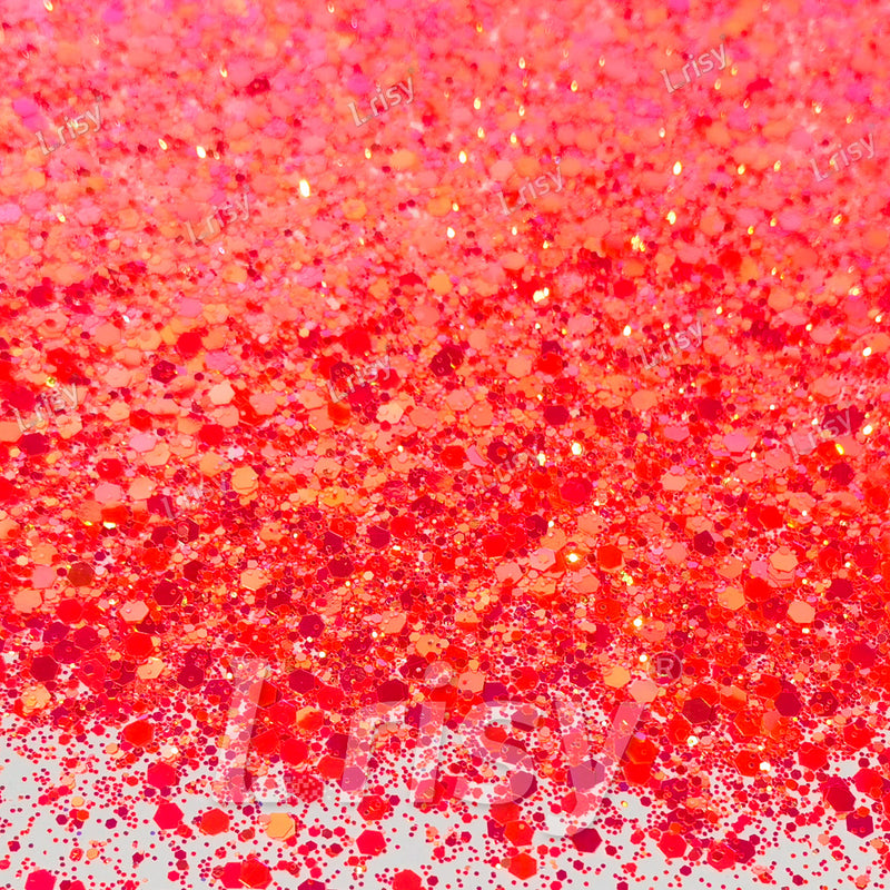 High Brightness Fluorescent Iridescent Red Chunky Mixed Glitter HX-HR012