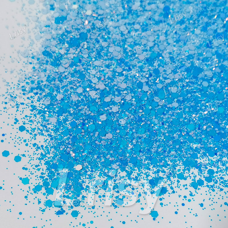High Brightness Fluorescent Iridescent Sky Blue Chunky Mixed Glitter HX-HR010