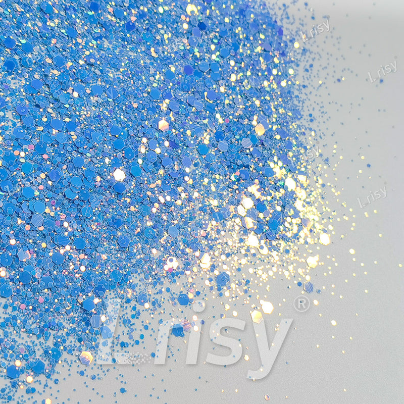 High Brightness Fluorescent Iridescent Sky Blue Chunky Mixed Glitter HX-HR010