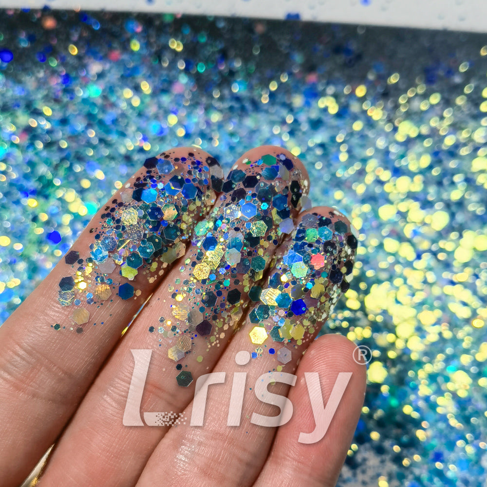 General Mixed Holographic and Iridescent Green Glitter 7302