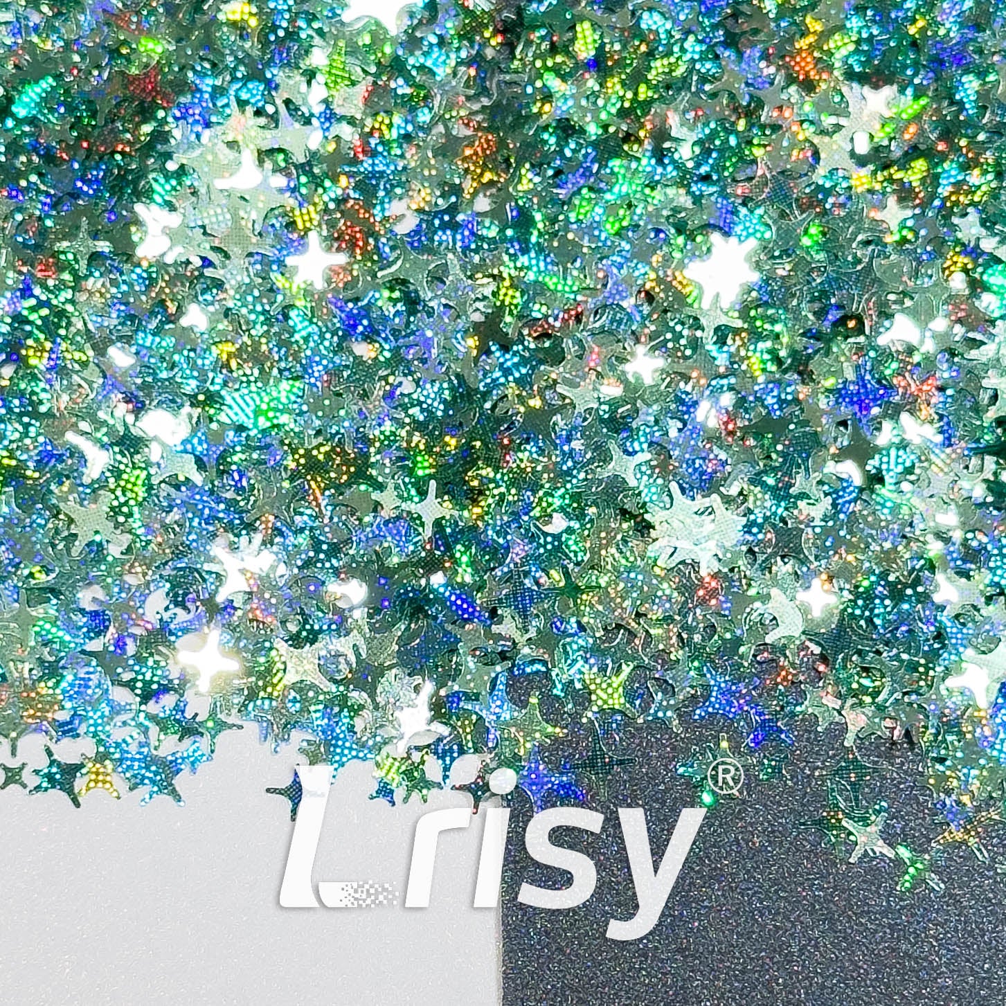 3/4/5mm Four Pointed Star Mixed Starlight Holographic Green Glitter 1456p