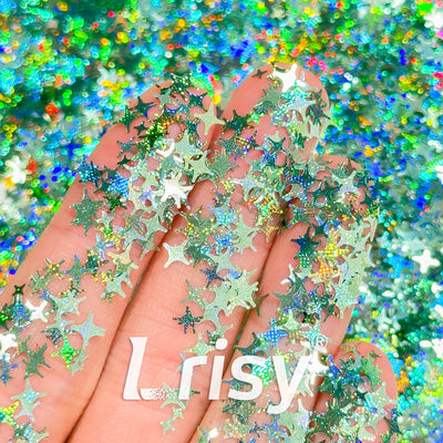 4 Point Star Glitter - Iridescent Caribbean Blue