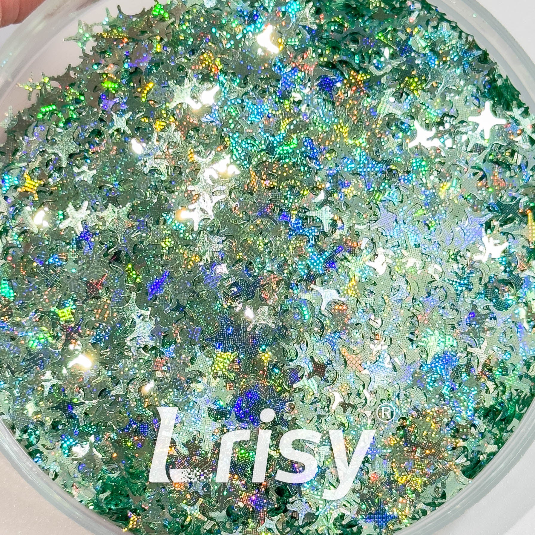 3/4/5mm Four Pointed Star Mixed Starlight Holographic Green Glitter 1456p