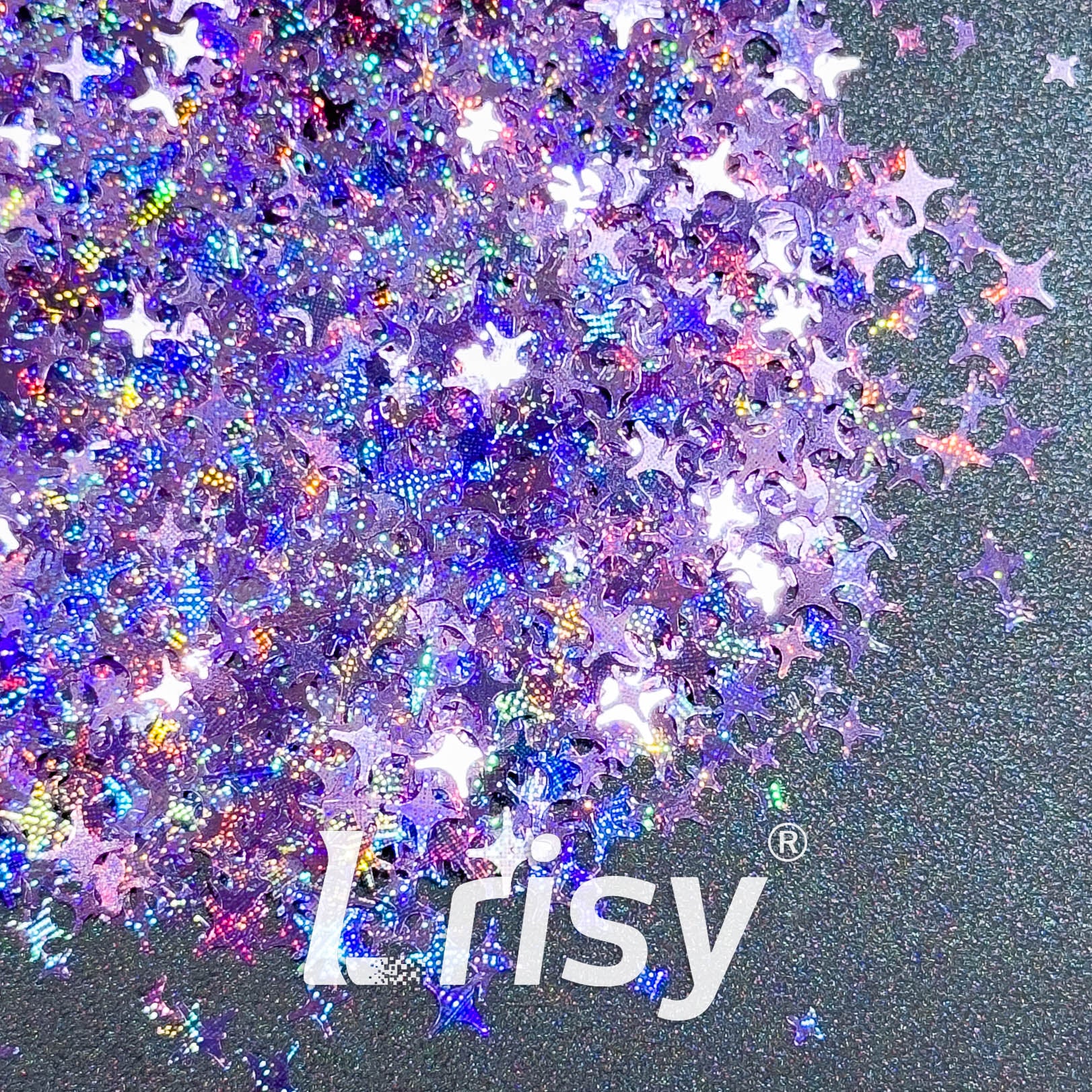 3/4/5mm Four Pointed Star Mixed Starlight Holographic Purple Glitter 1532p