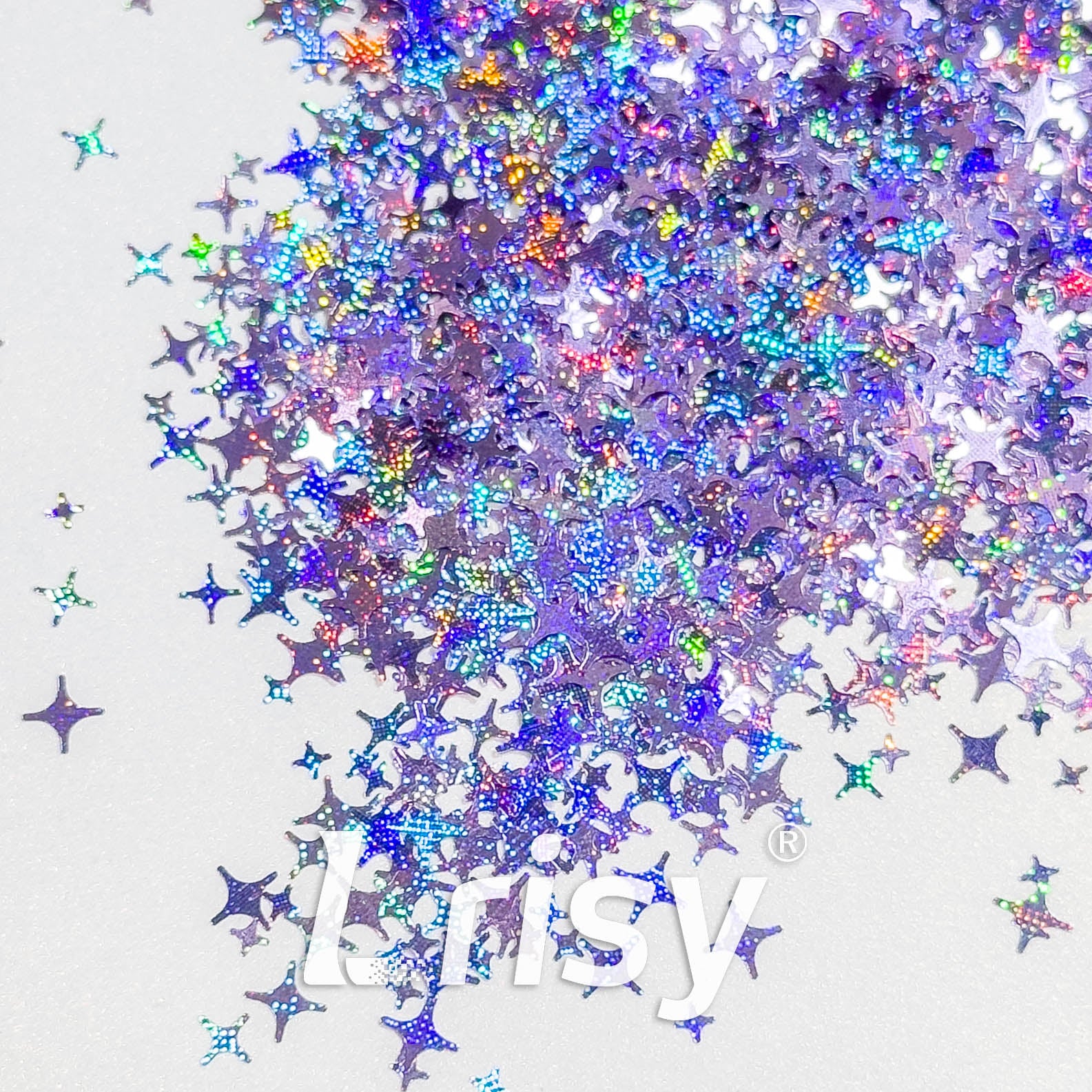 3/4/5mm Four Pointed Star Mixed Starlight Holographic Purple Glitter 1532p