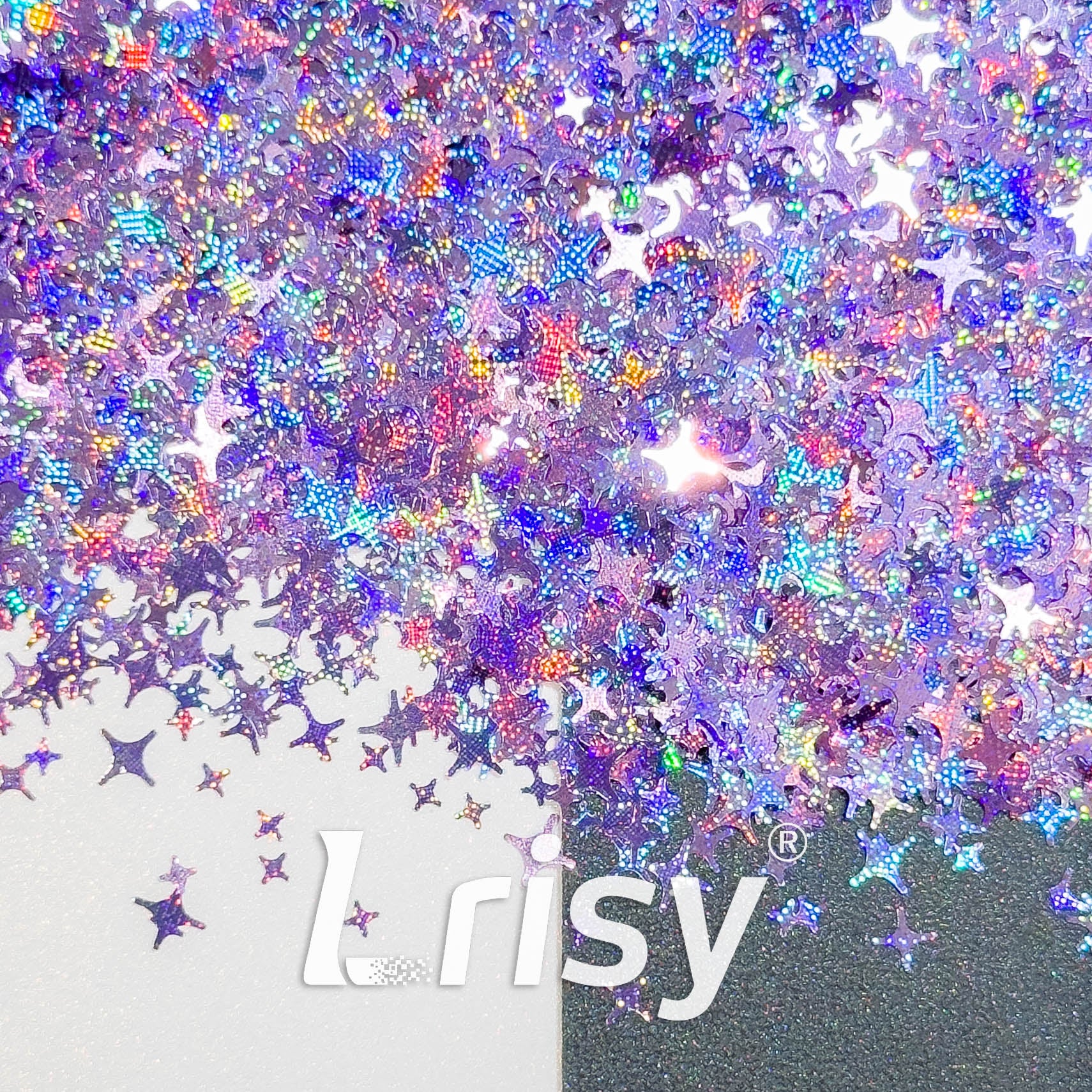 3/4/5mm Four Pointed Star Mixed Starlight Holographic Purple Glitter 1532p