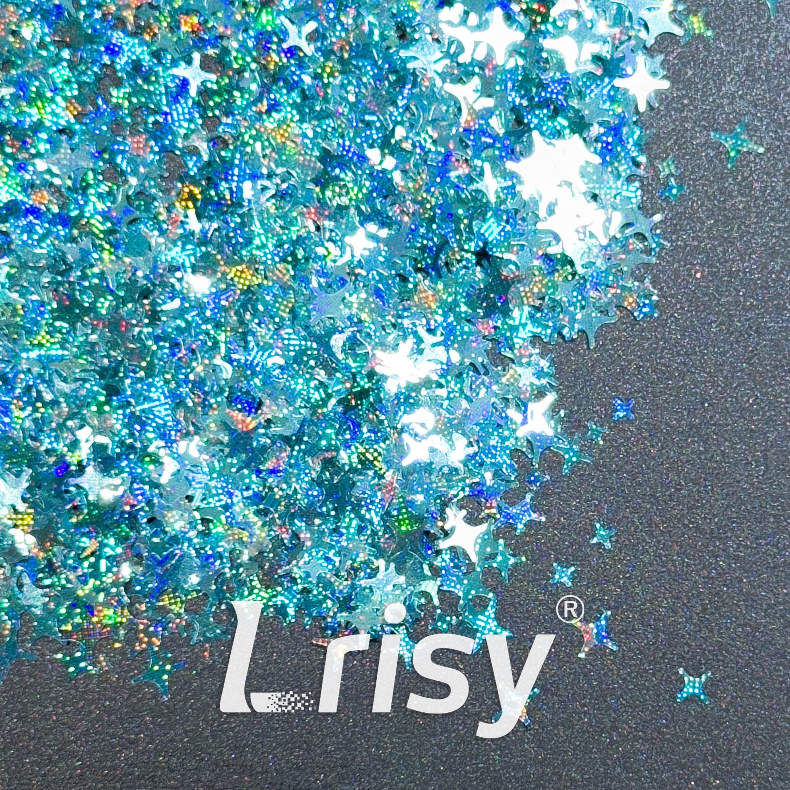 3/4/5mm Four Pointed Star Mixed Starlight Holographic Blue Glitter 1454p