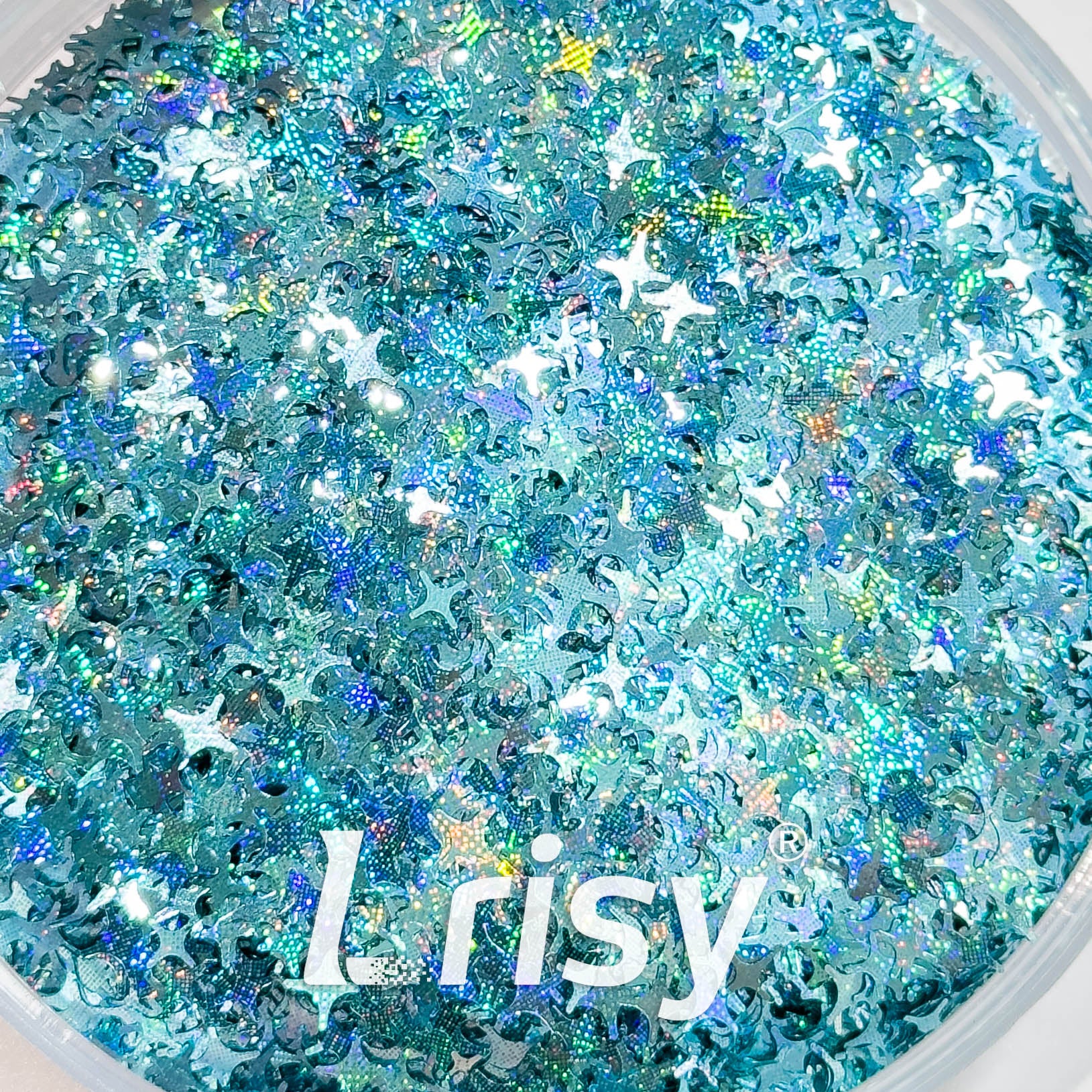 3/4/5mm Four Pointed Star Mixed Starlight Holographic Blue Glitter 1454p