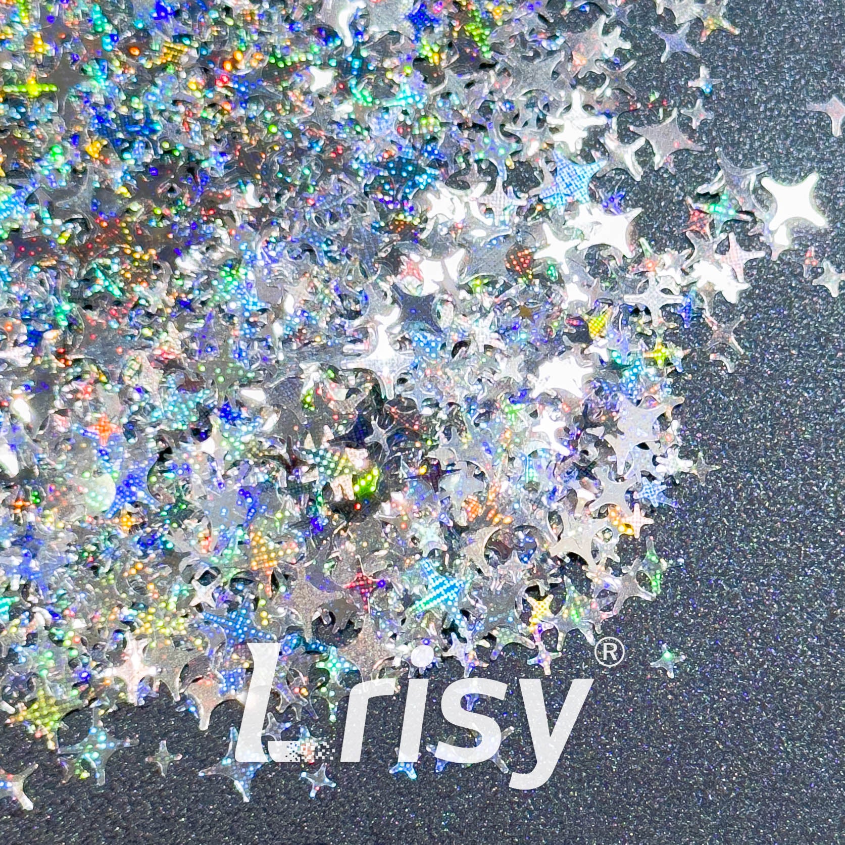 3/4/5mm Four Pointed Star Mixed Starlight Holographic Silver Glitter 1100p