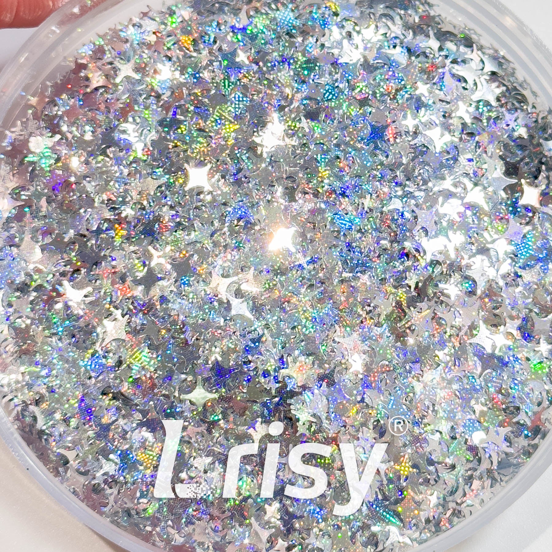 3/4/5mm Four Pointed Star Mixed Starlight Holographic Silver Glitter 1100p