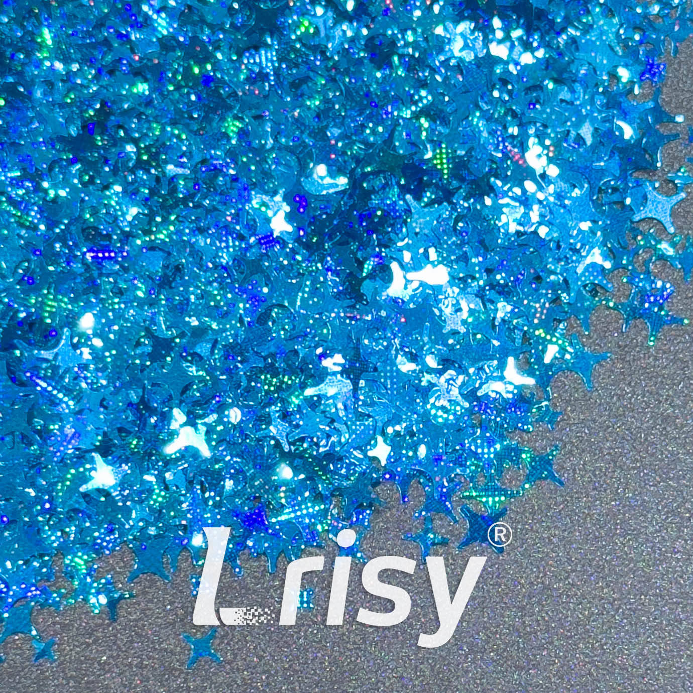 3/4/5mm Four Pointed Star Mixed Starlight Holographic Sky Blue Glitter 1455p