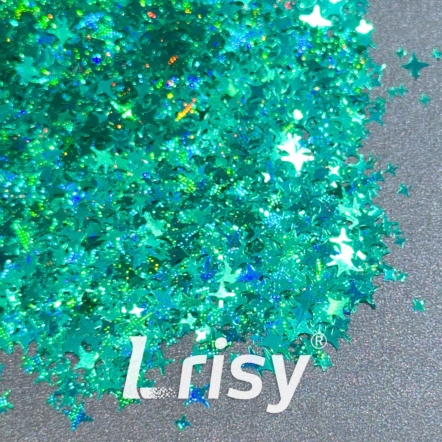 3/4/5mm Four Pointed Star Mixed Starlight Holographic Teal Green Glitter 1344p