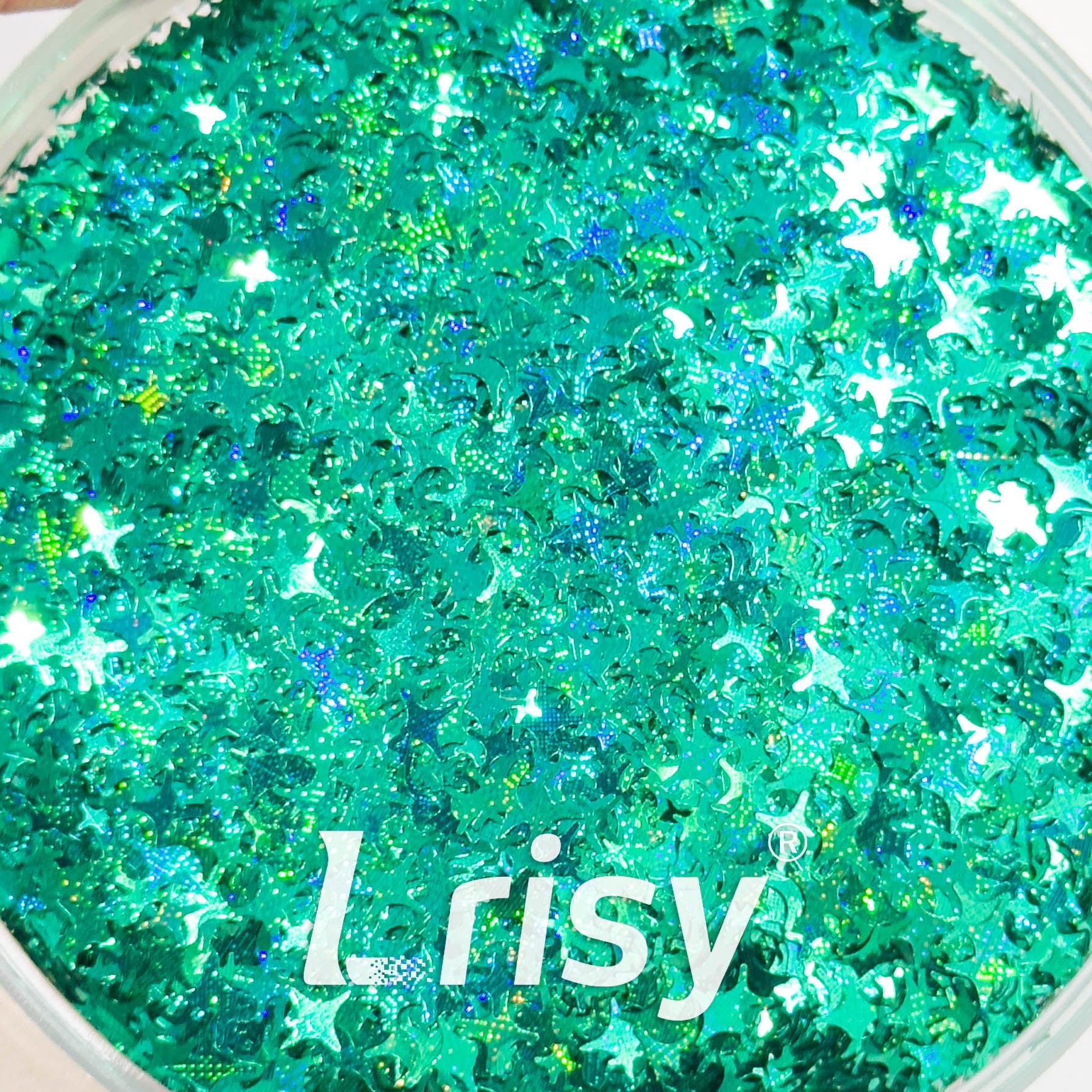 3/4/5mm Four Pointed Star Mixed Starlight Holographic Teal Green Glitter 1344p