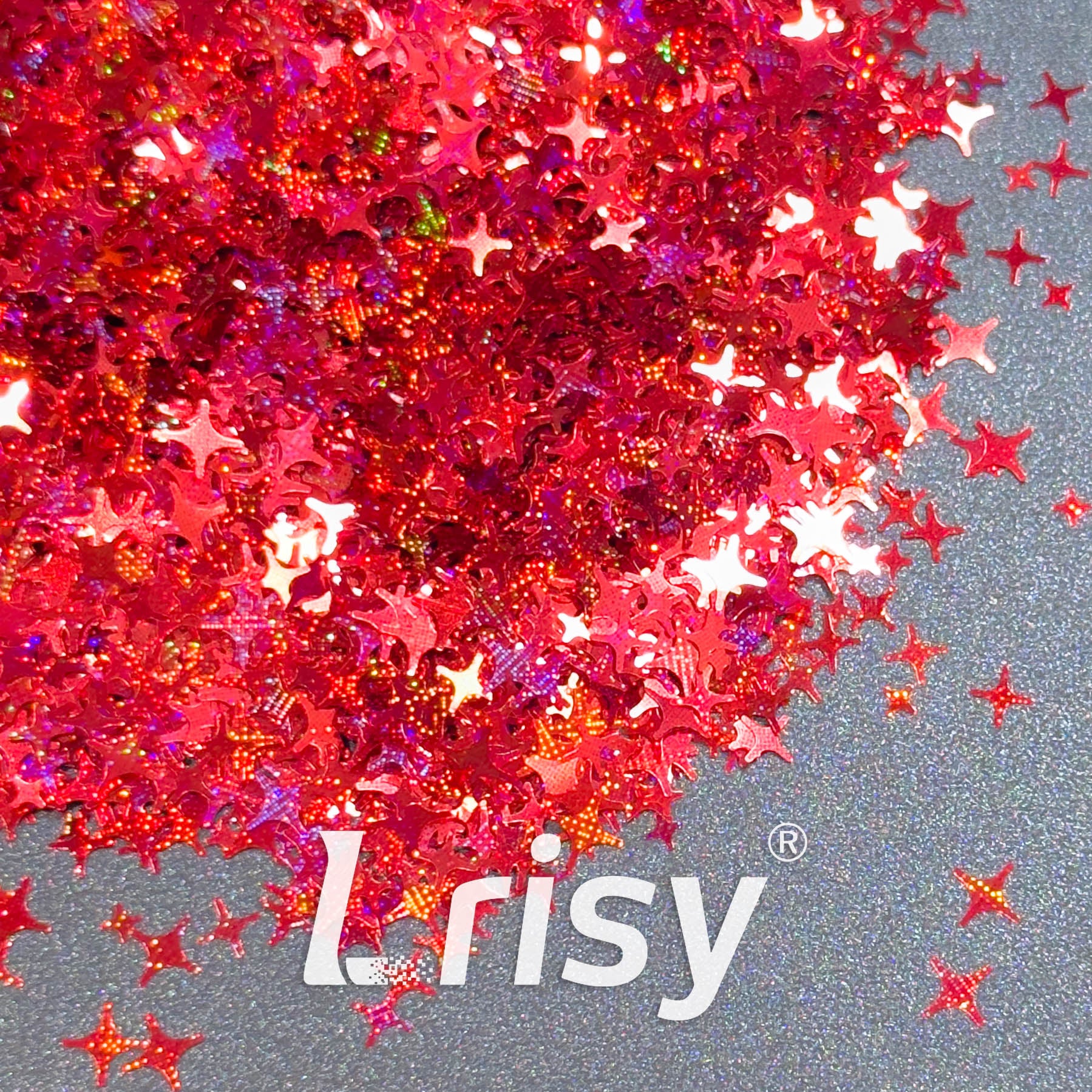 3/4/5mm Four Pointed Star Mixed Starlight Holographic Red Glitter 1267p