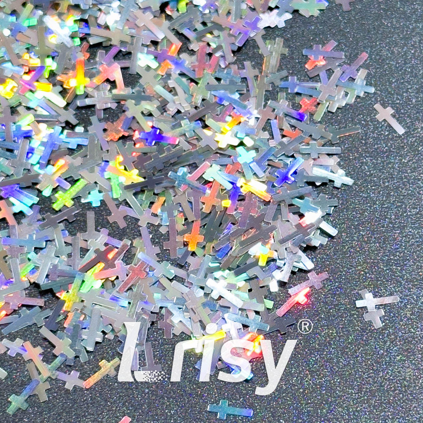 6mm Cross Shaped Holographic Silver Glitter LB0100