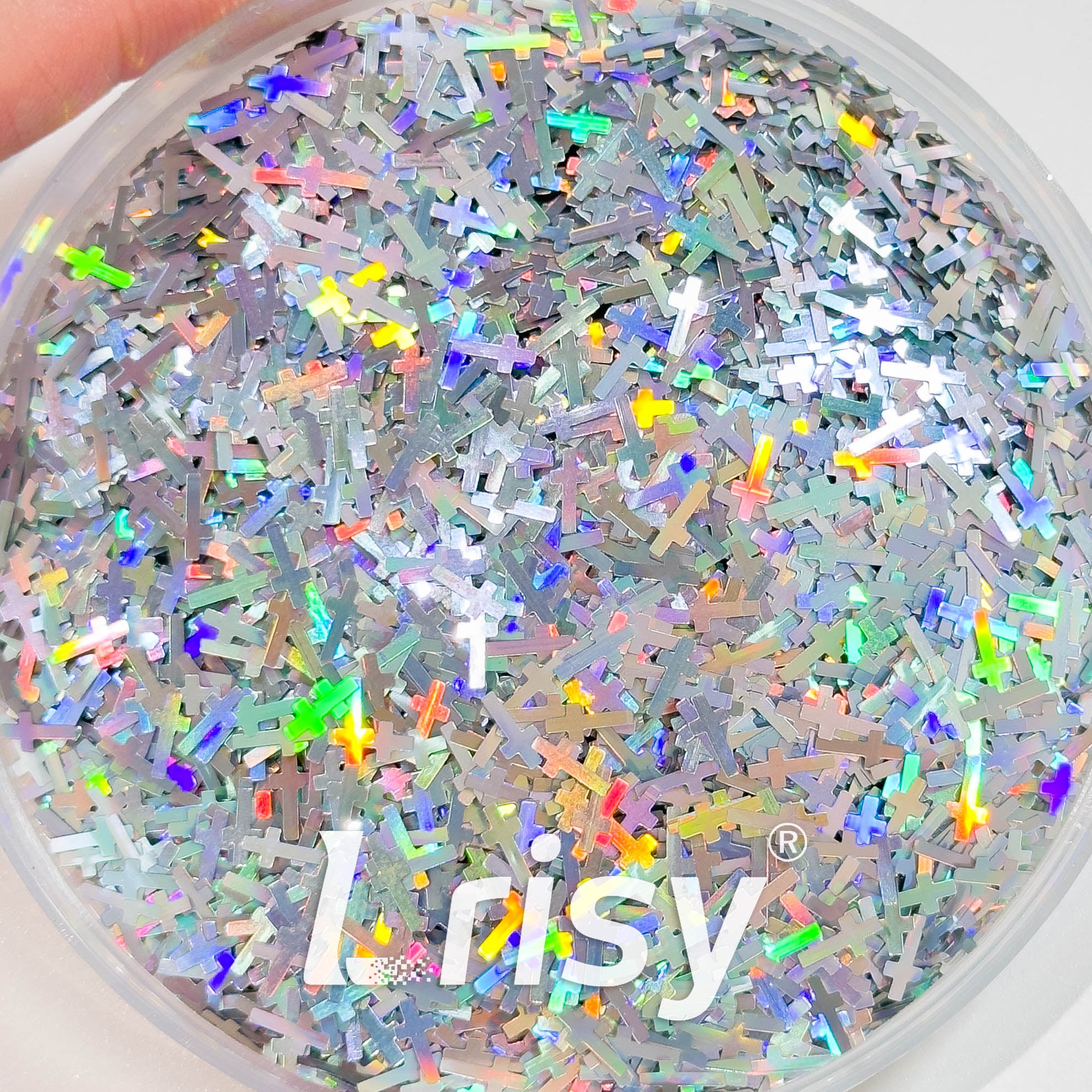 6mm Cross Shaped Holographic Silver Glitter LB0100